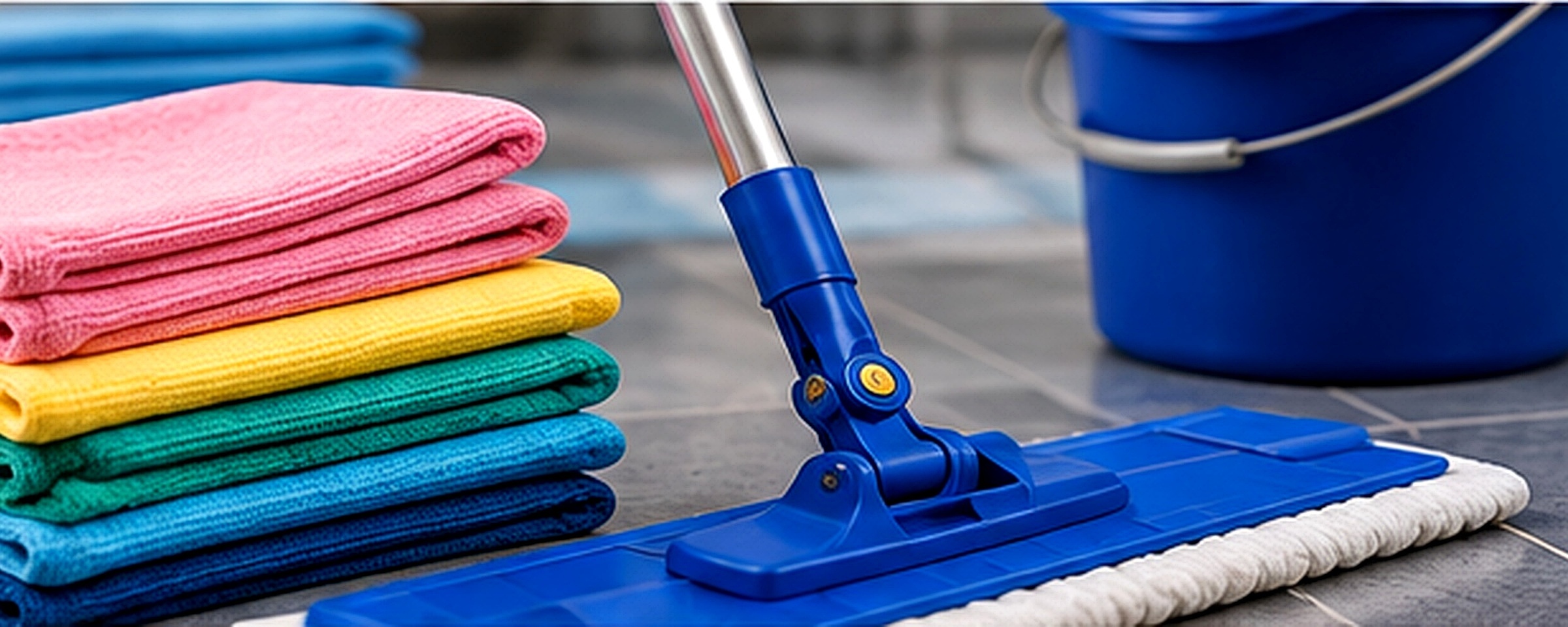 Panos coloridos e materiais para limpeza profissional
